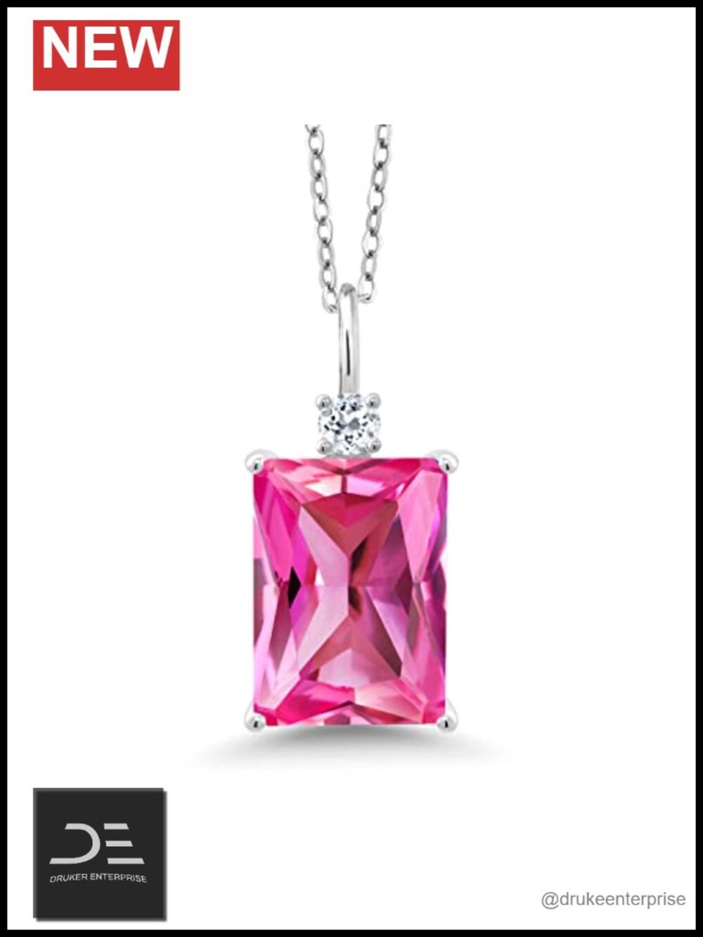 10.14 Cttw Created Pink Sapphire & White Topaz Pendant Necklace 925 Sterling